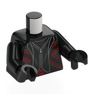 Torso, Jacket, Silver Zipper, Metal Red/Silver Lines Print, Black Arms and Hands