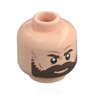 Minifig Head Red Guardian, Dark Brown Eyebrows, Full Beard, Wrinkles, Stern