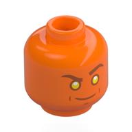 Minifig Head Human Torch, Dark Orange Eyebrows, Mouth, Yellow Eyes, Lopsided Smile, Raised Eyebrow