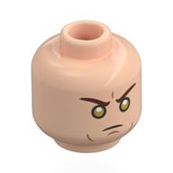 Minifig Head Sentry, Reddish Brown Eyebrows, Gold Eyes, Angry / Open Mouth Smile