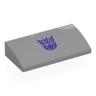 Slope Brick Curved 2 x 4 x 2/3 No Studs, with Bottom Tubes with Dark Purple Megatron Symbol print