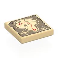 Tile 2 x 2 with Island Map, Dark Tan Water, Dark Red Route, Windrose, 'ISLA NUBLAR' print