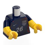Torso, Dual Molded Arms with Football Shirt, Black Stars, Silver USA Logo, '26', Nike Logo print, Dark Blue Sleeves Pattern, Yellow Arms and Hands