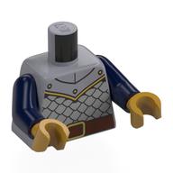 Torso, Silver Armor, Gold Trim, Reddish Brown Belt print, Dark Blue Arms, Pearl Gold Hands with print