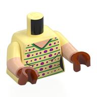 Torso, Dual Molded Arms with Bright Light Yellow Sleeves Pattern, Light Nougat Arms, Dark Orange Hands with print
