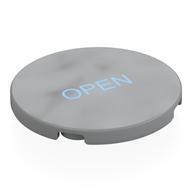 Tile Round 4 x 4 with Bright Light Blue 'OPEN' Print Light Bluish Gray