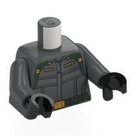 Torso, Armor, Dark Green Straps, Yellow Buckles Print, Dark Bluish Gray Arms, Black Hands