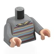 Torso Sweater with Bright Light Yellow, Dark Red, and Sand Blue Lines, Tan Shirt, Print, Light Bluish Gray Arms, Light Nougat Hands