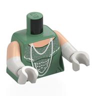 Torso, Dual Molded Arms, Dress, Dark Green Creases, Sand Blue Decorations, White Pearl Necklace Print, Light Nougat Sleeves Pattern, White Arms and Hands