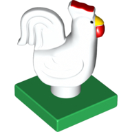Duplo Animal Chicken / Hen / Rooster, Tail, Lobe Comb, on Green Base