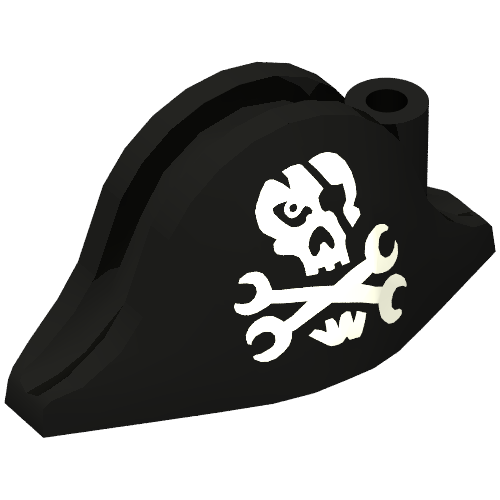 Hat Pirate Bicorne with Skull with Eyepatch and Wrenches as Crossbones in Mouth