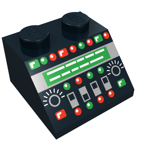 Image of part Brick Sloped 45° 2 x 2 with Complex Control Panel with Red and Green Lamps Print