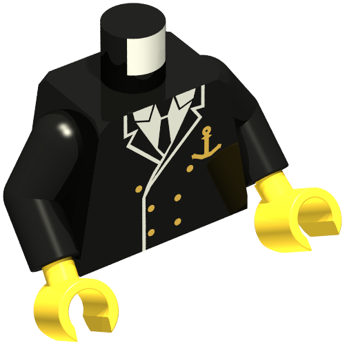 Torso Boat Captain, Suit Double Breasted and Gold Anchor Logo Print, Black Arms, Yellow Hands (973c03h01pr0049)