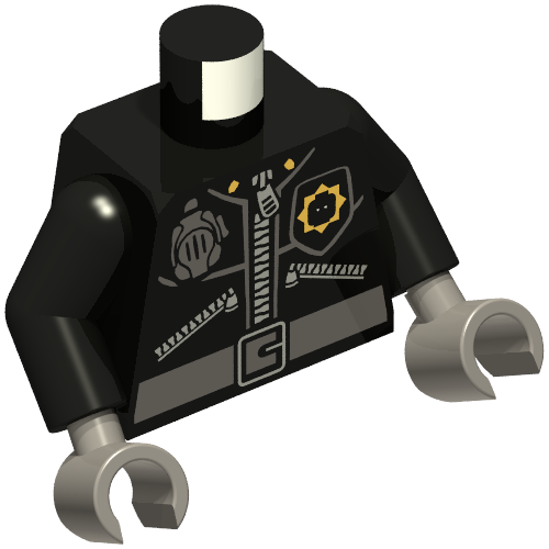 Torso Jacket with 3 Zippers, Minifig Head Police Badge, Radio and Belt Print, Black Arms, Dark Bluish Gray Hands (973c03h12pr2544)