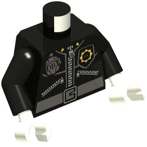 Torso Jacket with 3 Zippers, Minifig Head Police Badge, Radio and Belt Print, Black Arms, White Hands (973c03h27pr3304)