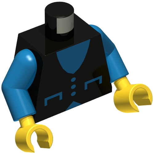 Torso Vest, Blue V-Neck, Pockets and Buttons Print, Blue Arms, Yellow Hands (973c28h01pr0069)