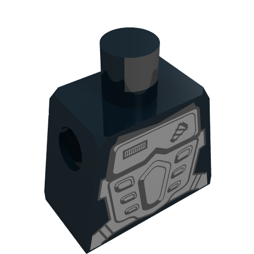 Minifig Torso with Silver Armor Front and Back and Drill Print