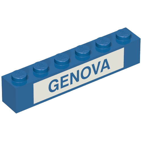 Brick 1 x 6 with Blue in White 'GENOVA' Print (Set 113)