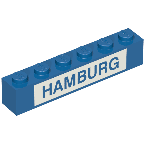 Brick 1 x 6 with Blue in White 'HAMBURG' Print (Set 113)