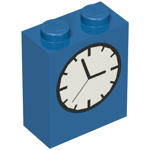 Brick 1 x 2 x 2 with Inside Axle Holder with Clock Face Print
