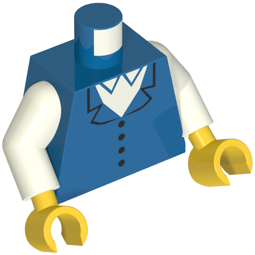 Torso Vest with 4 Buttons, White Shirt Collar Print, White Arms, Yellow Hands (973c27h01pr0027)