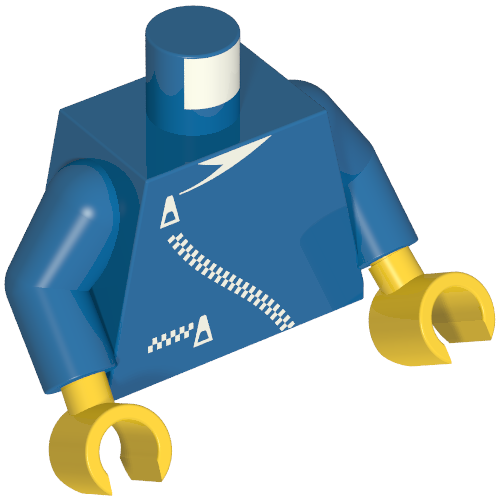 Torso Jacket, Zipper Curved and Pocket Print (white zipper), Blue Arms, Yellow Hands (973c28h01pr0001)