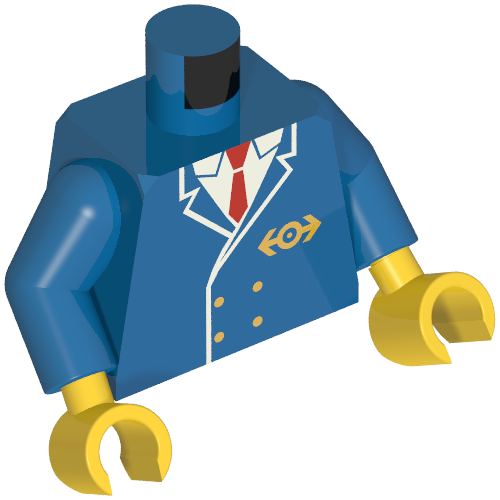 Torso Jacket, Red Tie, Gold Buttons and Train Logo Print, Blue Arms, Yellow Hands (973c28h01pr0005)