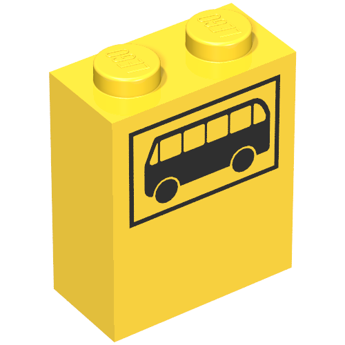 Brick 1 x 2 x 2 with Inside Axle Holder with Black Bus Print