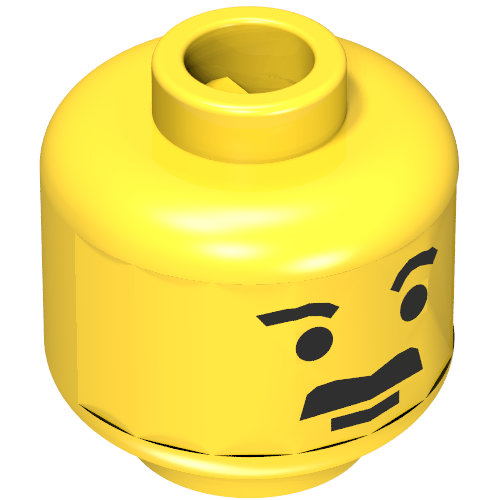 Minifig Head, Moustache Thick Flat and Short Eyebrows Print [Blocked Open Stud]