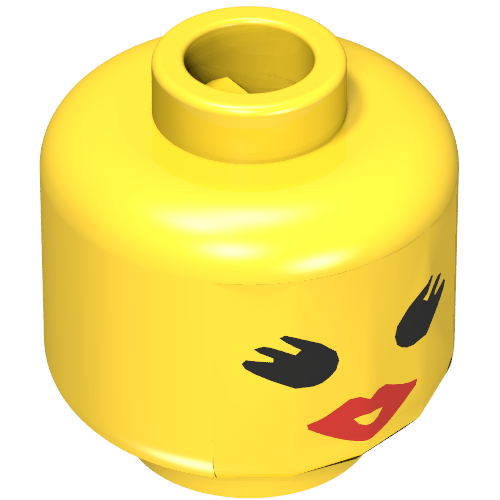 Minifig Head, Red Lips, Open Mouth, Thick Eyelashes Print [Blocked Open Stud]