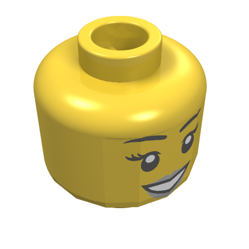 Minifig Head, Peach Lips, Open Mouth Smile, Black Eyebrows Print [Blocked Open Stud]