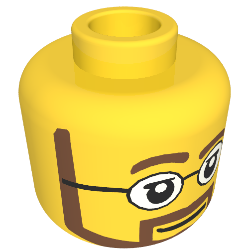 Minifig Head, Neat Brown Beard with White Pupils and Glasses Print [Hollow Stud]