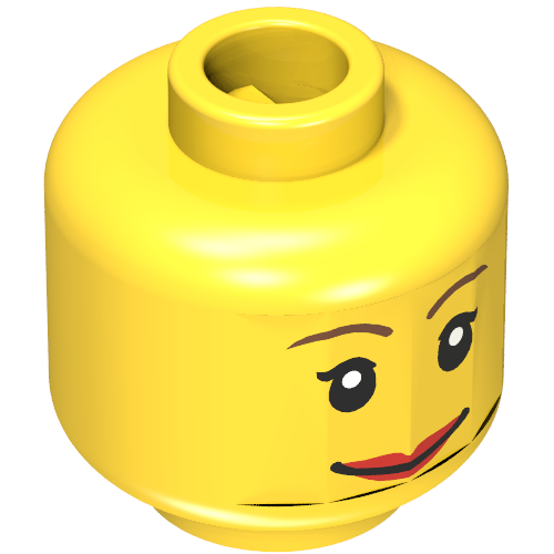 Minifig Head, Brown Eyebrows Scared / Smiling Print [Blocked Open Stud]