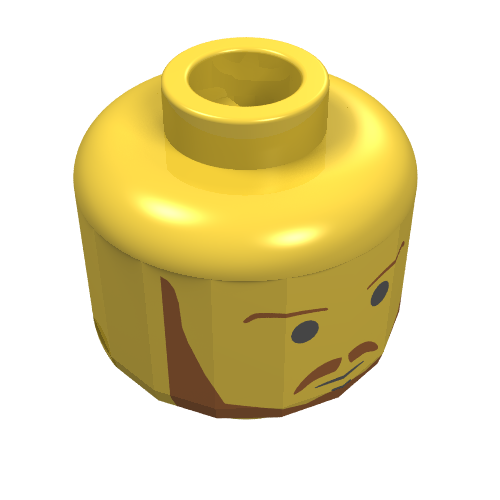 Minifig Head Qui-Gon Jinn, Beard with Brown Eyebrows, Moustache and Beard, Black Chin Dimple Print [Blocked Open Stud]