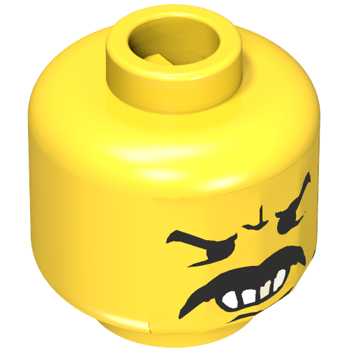 Minifig Head Bandit, Moustache Angry, White Teeth and Gold Tooth Print [Blocked Open Stud]