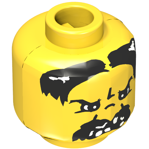 Minifig Head Bandit, Moustache Black Angry and Missing Teeth Print [Blocked Open Stud]