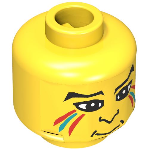Minifig Head Indian, Face Paint with Red and Blue Painted Lines, Eyebrows, Pupils, Nose Print [Blocked Open Stud]