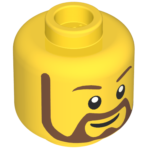 Minifig Head, Beard Brown Rounded, White Pupils, Grin Print