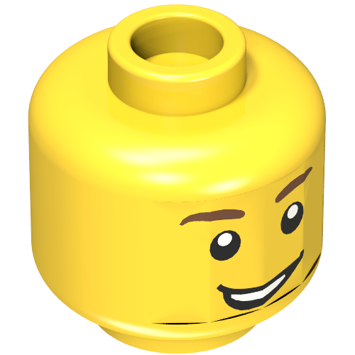 Minifig Head Alfie the Apprentice / Knight, Brown Eyebrows, Open Lopsided Grin, White Pupils Print