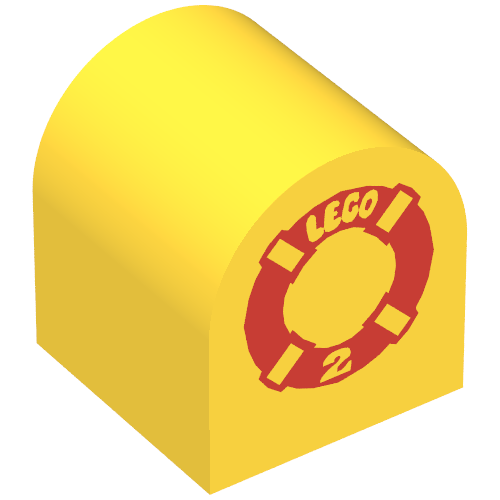 Duplo Brick 2 x 2 x 2 Curved Top with Life Preserver and 'LEGO' Print