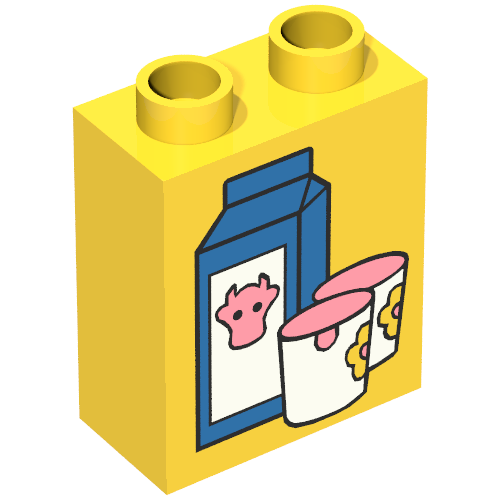 Duplo Brick 1 x 2 x 2 with Milk Carton and Glasses Print