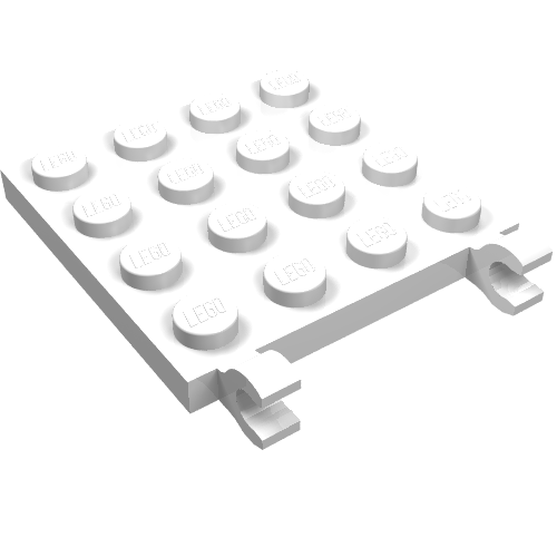 Plate, Modified 4 x 4 with 2 Open O Clips (Horizontal Grip) in weiß, LEGO Teilenummer 11399