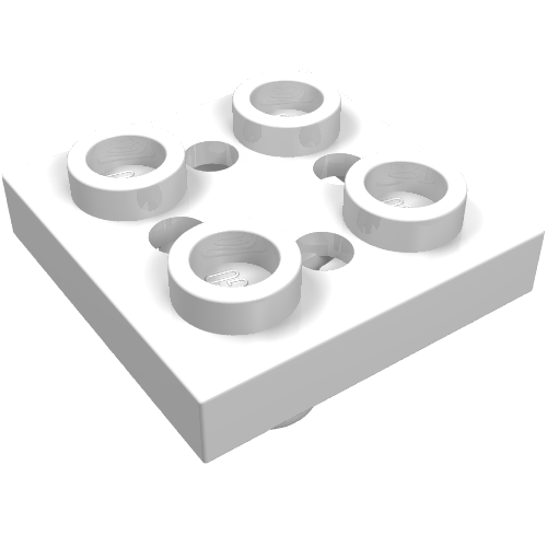Plate Special 2 x 2 with Pin on Bottom, Small Holes in Plate and Rotational Locking Fingers on Underside