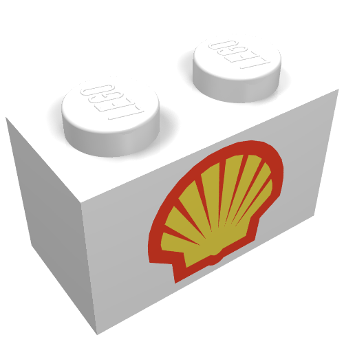 Brick 1 x 2 with Shell Logo Type I Print