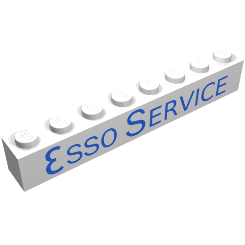 Brick 1 x 8 without Bottom Tubes with Cross Side Supports with Blue 'ESSO SERVICE' Long Print
