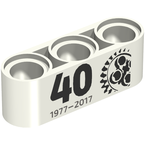 Image of part Technic Beam 1 x 3 Thick with Black '40 1977 - 2017' and 24 Tooth Gear Print