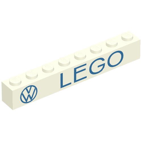 Brick 1 x 8 without Bottom Tubes with Cross Side Supports with Blue 'VW LEGO' Print