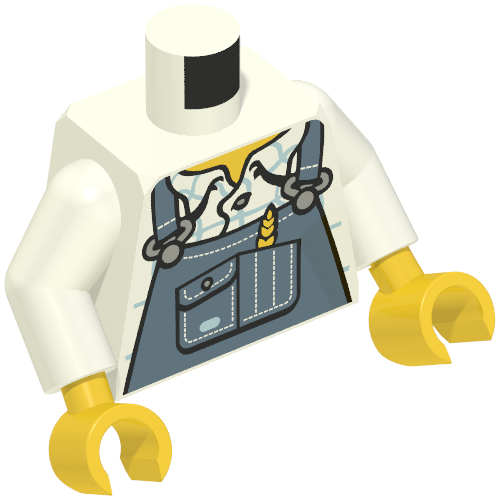 Torso Sand Blue Overalls with Wheat Ear in Pocket Print, White Arms, Yellow Hands (973c27h01pr1859)