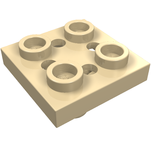 Plate Special 2 x 2 with Pin on Bottom, Small Holes in Plate and Rotational Locking Fingers on Underside