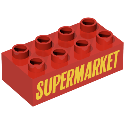 Duplo Brick 2 x 4 with 'SUPERMARKET' Print